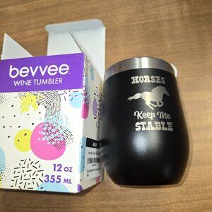 Bevvee 12 oz Insulated Wine Tumbler w/ Lid – Black Horse Design – New in Box